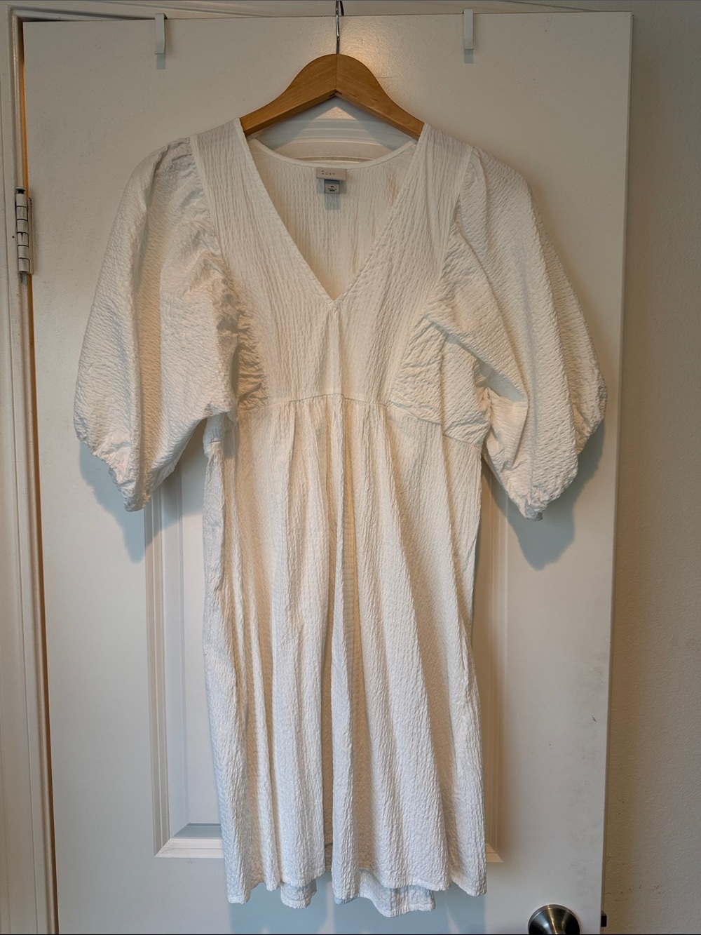 a new day White Textured V-Neck Puff Sleeve Dress